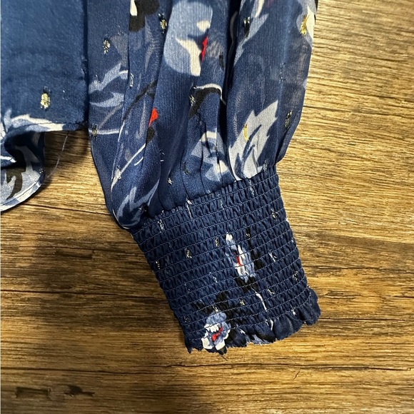 White House Black Market Blue Ruffled Floral Blouse - Picture 9 of 10